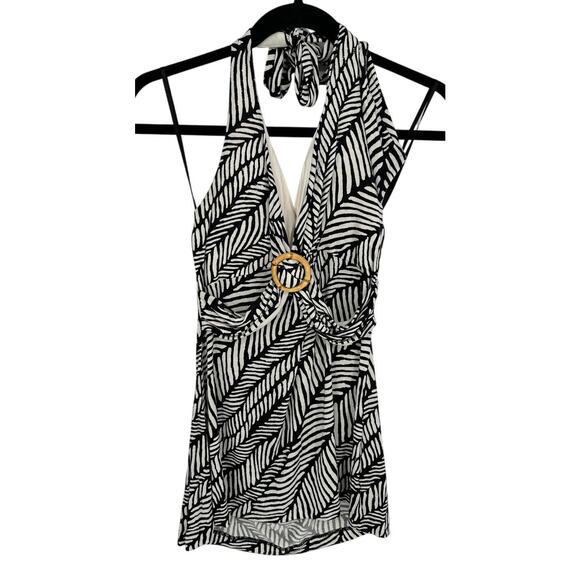 Banana Republic Vintage Black White Stretch Tank Top Halter Neck Summer Beach M - Picture 1 of 9